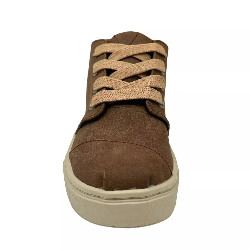 TOMS Little Boy's Leather Sneaker Booties Size 12.5 Brown Grained Finish Lace-up
